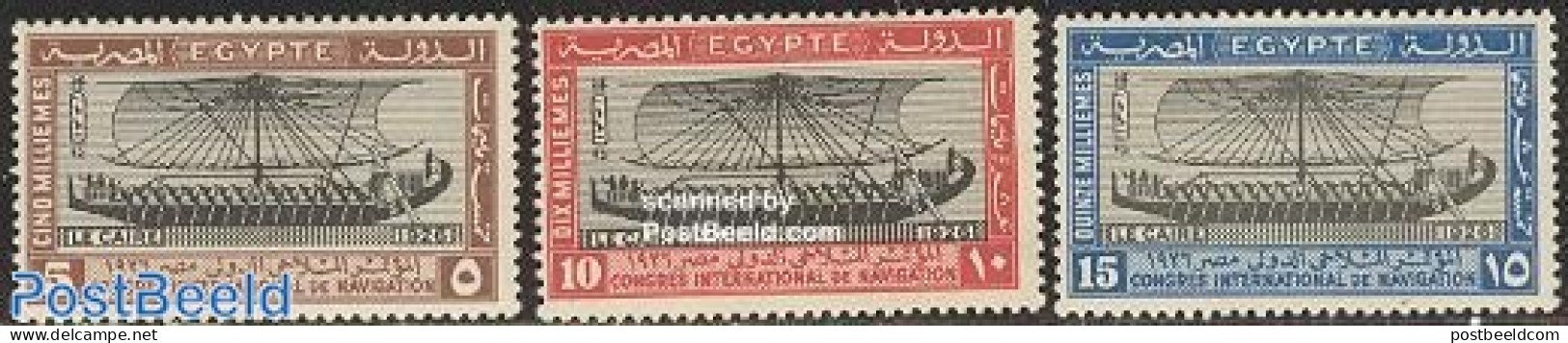 Egypt (Kingdom) 1926 Int. Navigation Congress 3v, Unused (hinged), Transport - Various - Ships And Boats - Lighthouses.. - Unused Stamps