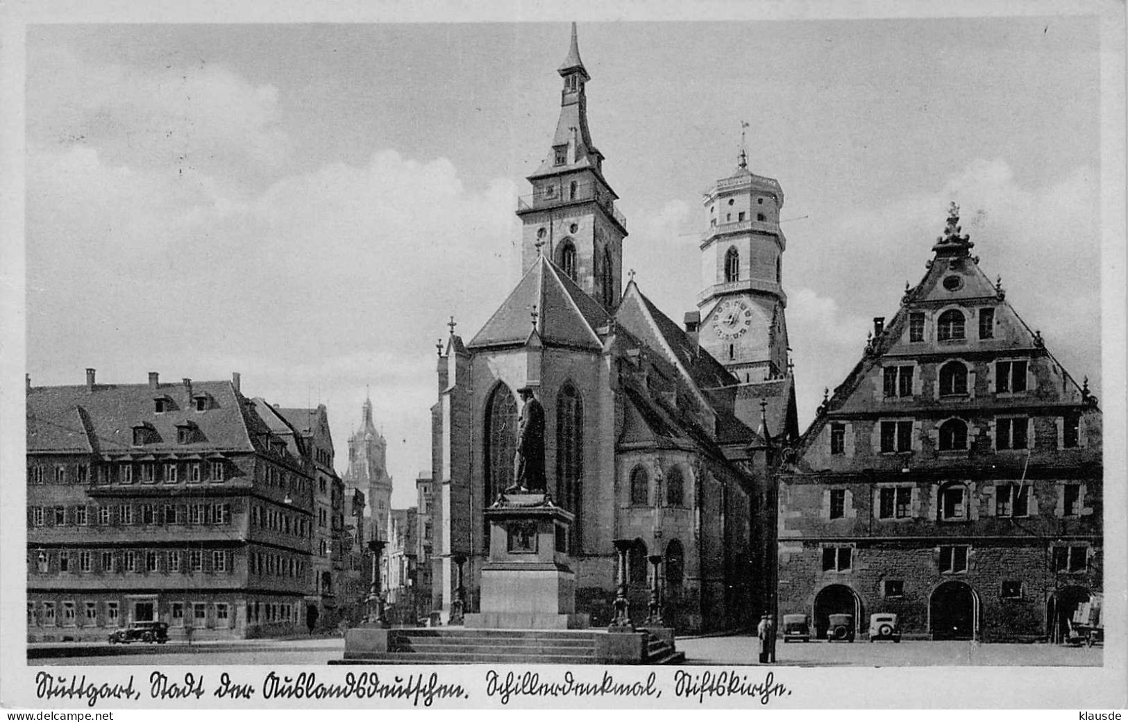 Stuttgart Stadt Der Auslandsdeutschen Schillerdenkmal Mit Stiftskirche Gel.1941 - Stuttgart