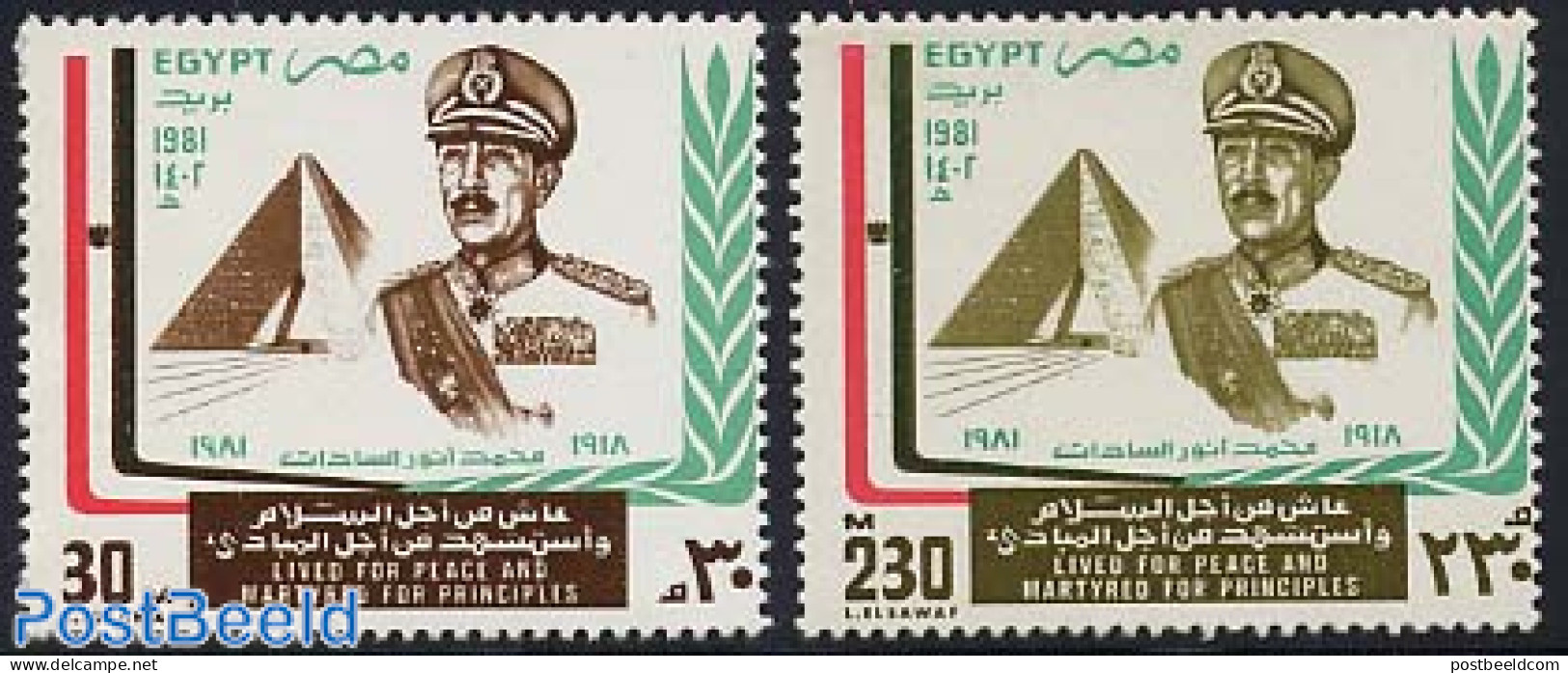 Egypt (Republic) 1981 Anwar Sadat 2v, Mint NH, History - Nobel Prize Winners - Politicians - Ungebraucht