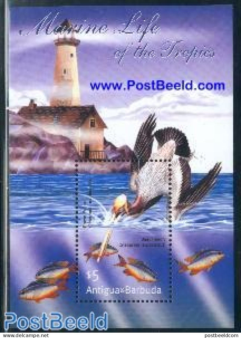 Antigua & Barbuda 2001 Marine Life S/s, Mint NH, Nature - Various - Birds - Fish - Lighthouses & Safety At Sea - Poissons