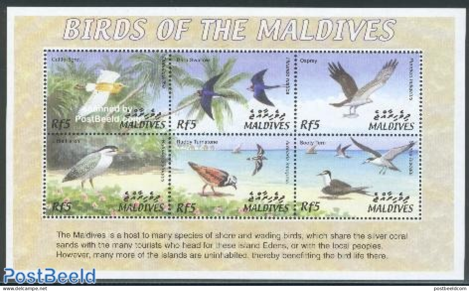 Maldives 2002 Birds 6v M/s, Cattle Egret, Mint NH, Nature - Birds - Maldivas (1965-...)