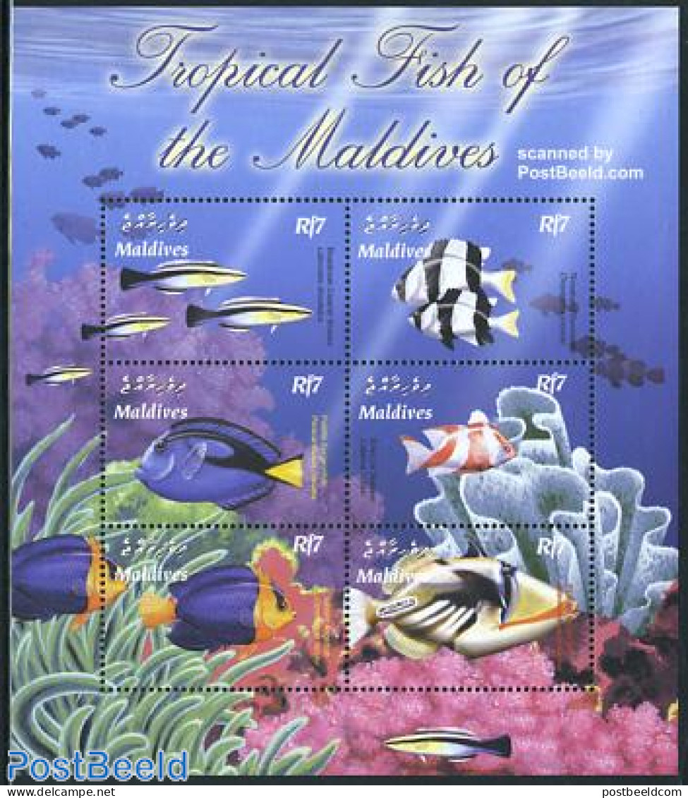 Maldives 2003 Coral Fish 6v M/s, Mint NH, Nature - Fish - Poissons