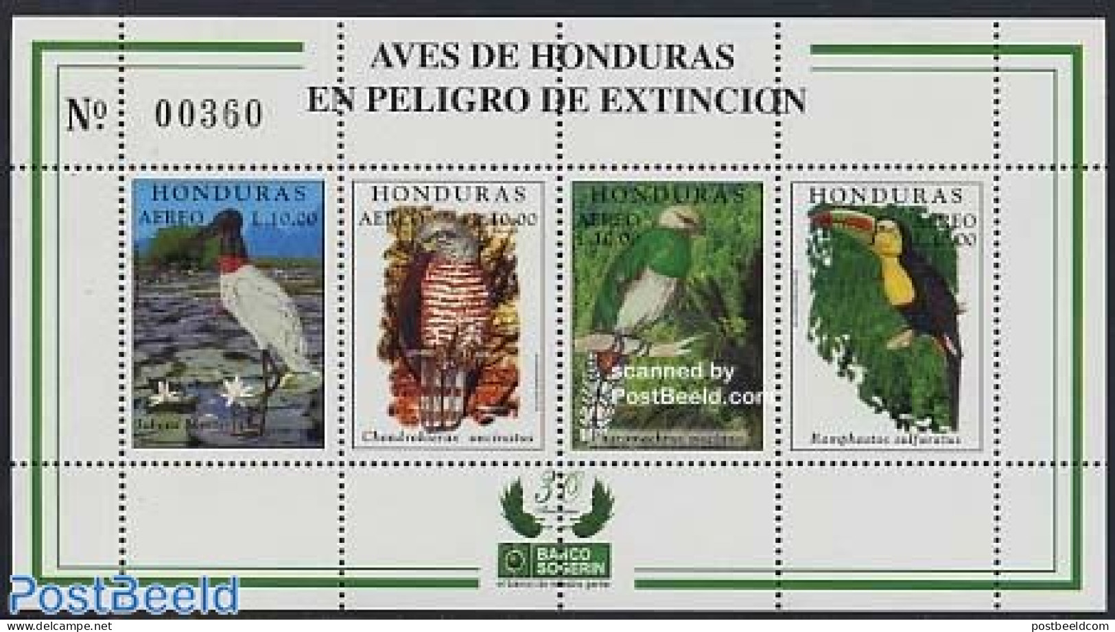 Honduras 1999 Birds 4v M/s, Mint NH, Nature - Birds - Toucans - Honduras