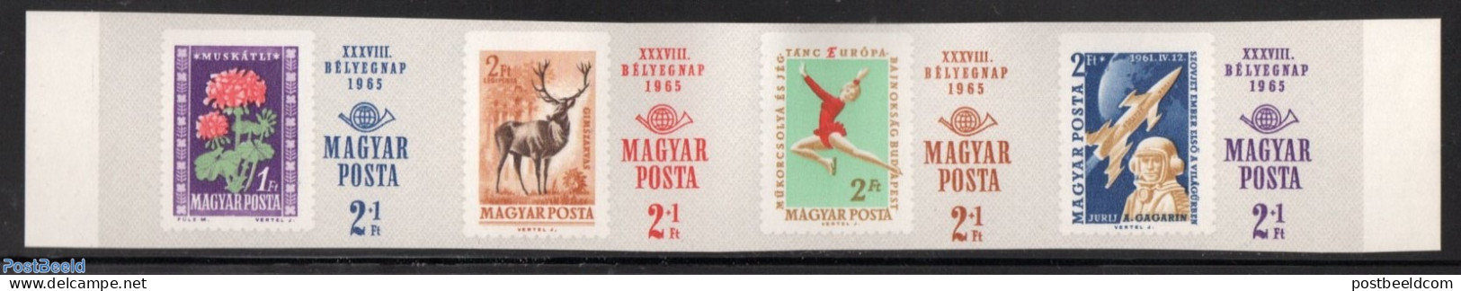 Hungary 1965 Stamp Day 4v Imperforated [:::], Mint NH, Nature - Sport - Transport - Animals (others & Mixed) - Deer - .. - Ongebruikt