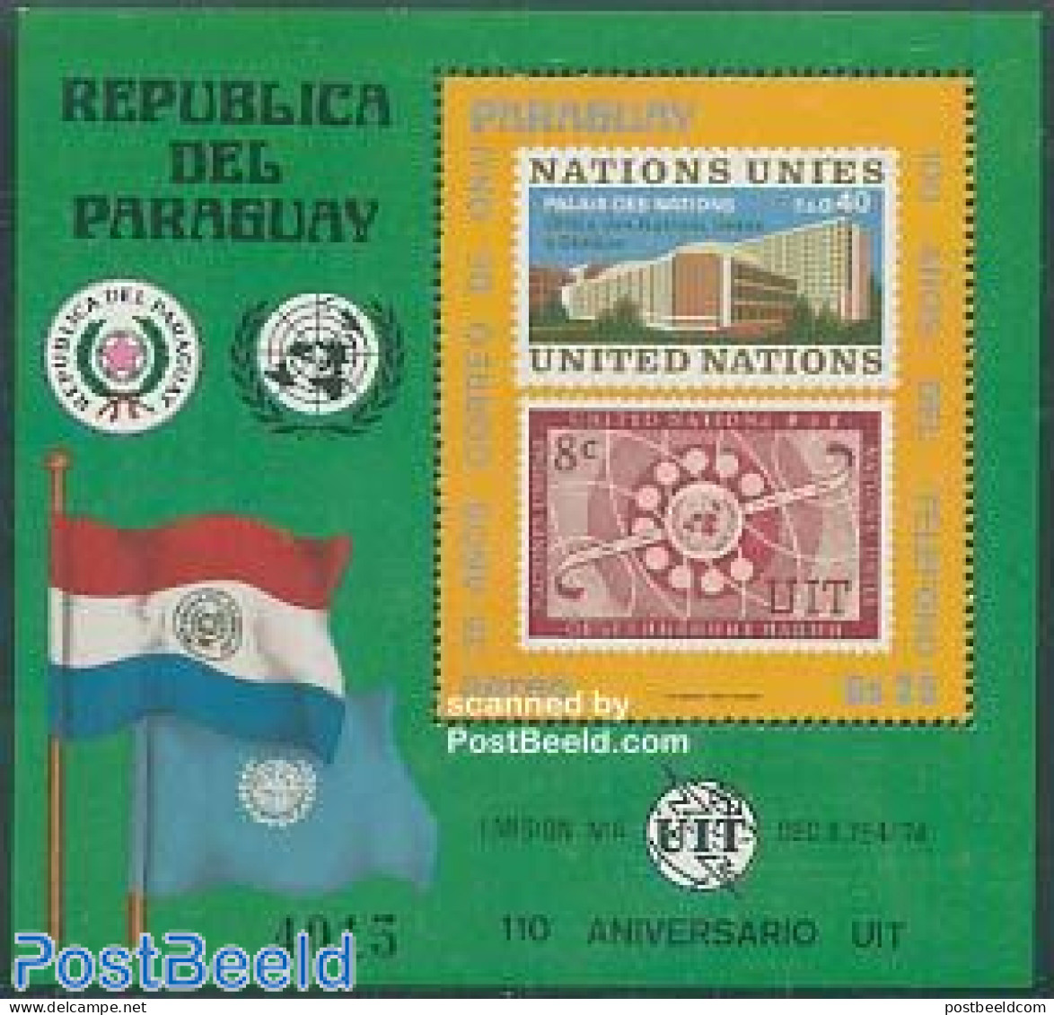 Paraguay 1976 UNO, Telephone S/s, Mint NH, History - Science - United Nations - Telecommunication - Stamps On Stamps - Télécom
