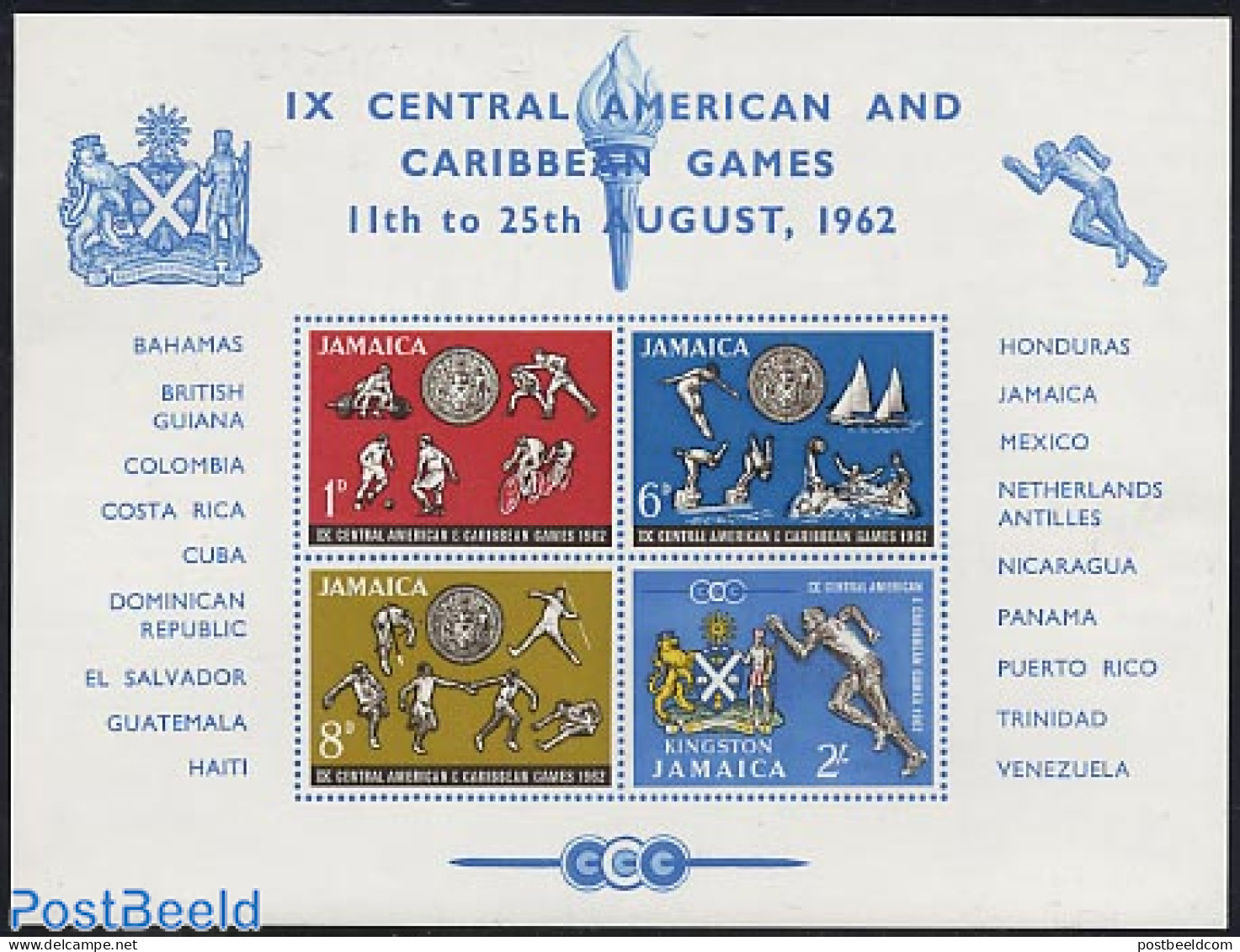 Jamaica 1962 Central American Games S/s, Mint NH, History - Sport - Coat Of Arms - Cycling - Sport (other And Mixed) -.. - Radsport