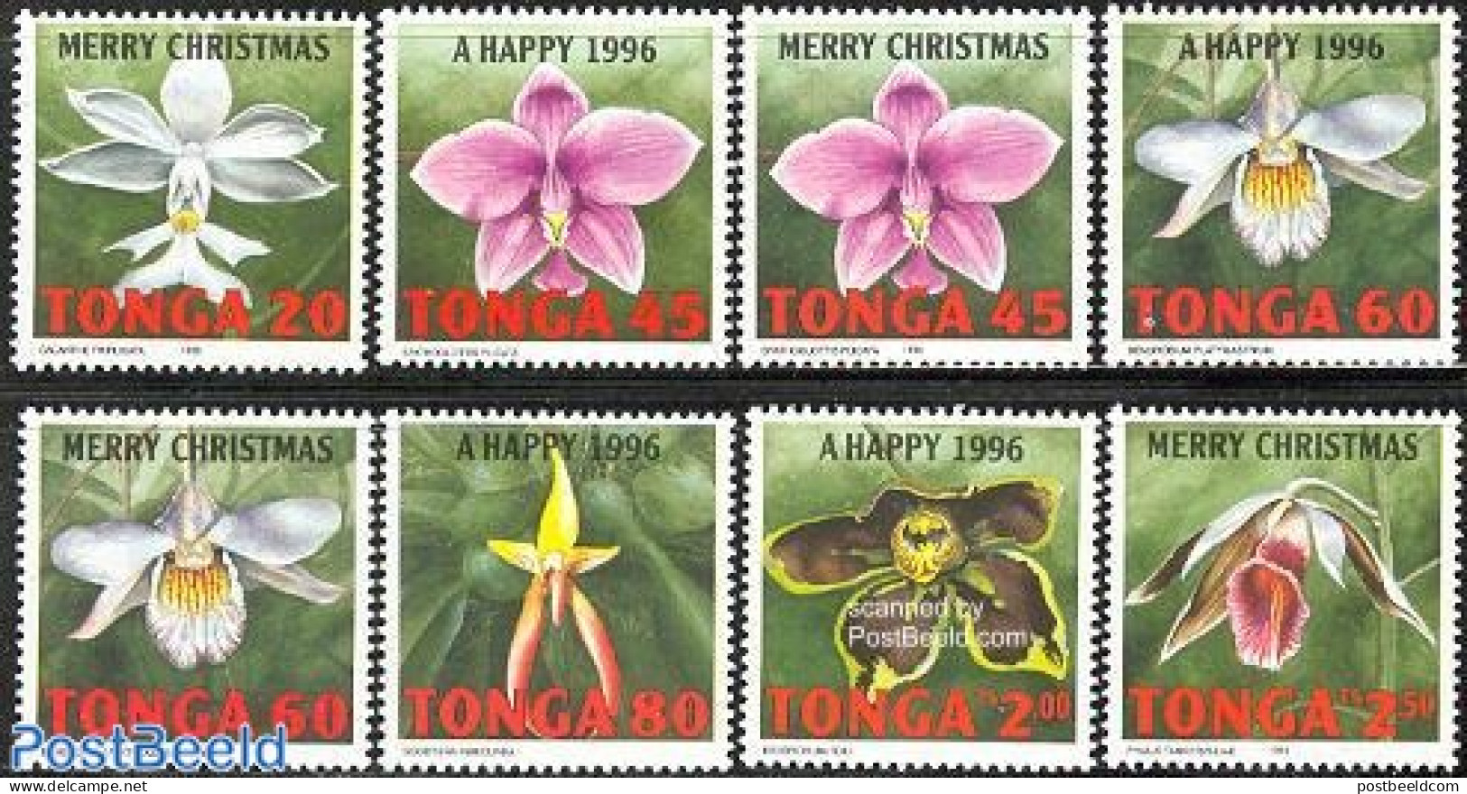 Tonga 1995 Christmas, New Year 8v, Mint NH, Nature - Religion - Flowers & Plants - Orchids - Christmas - Christmas