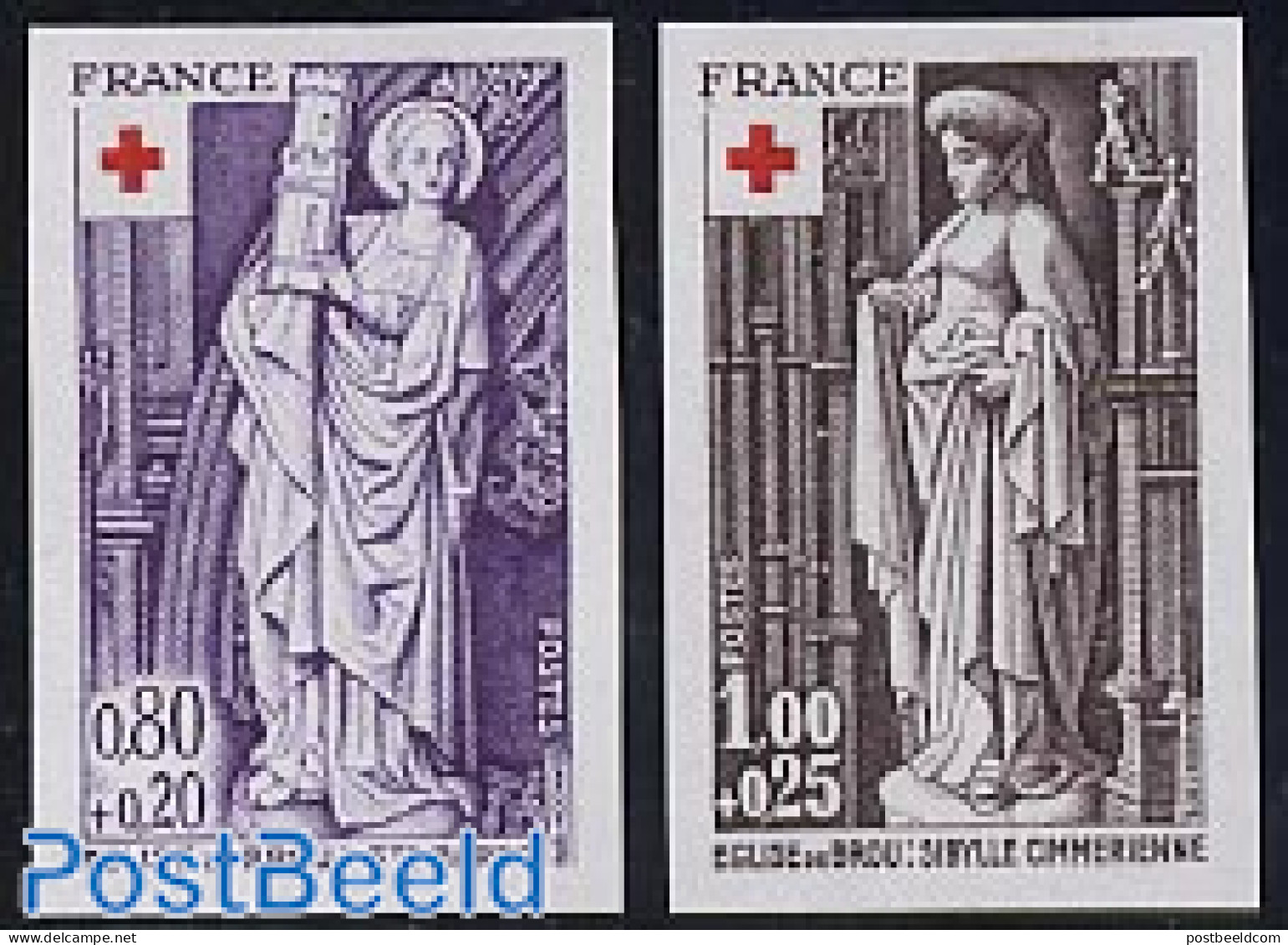 France 1976 Red Cross 2v Imperforated, Mint NH, Health - Art - Sculpture - Unused Stamps