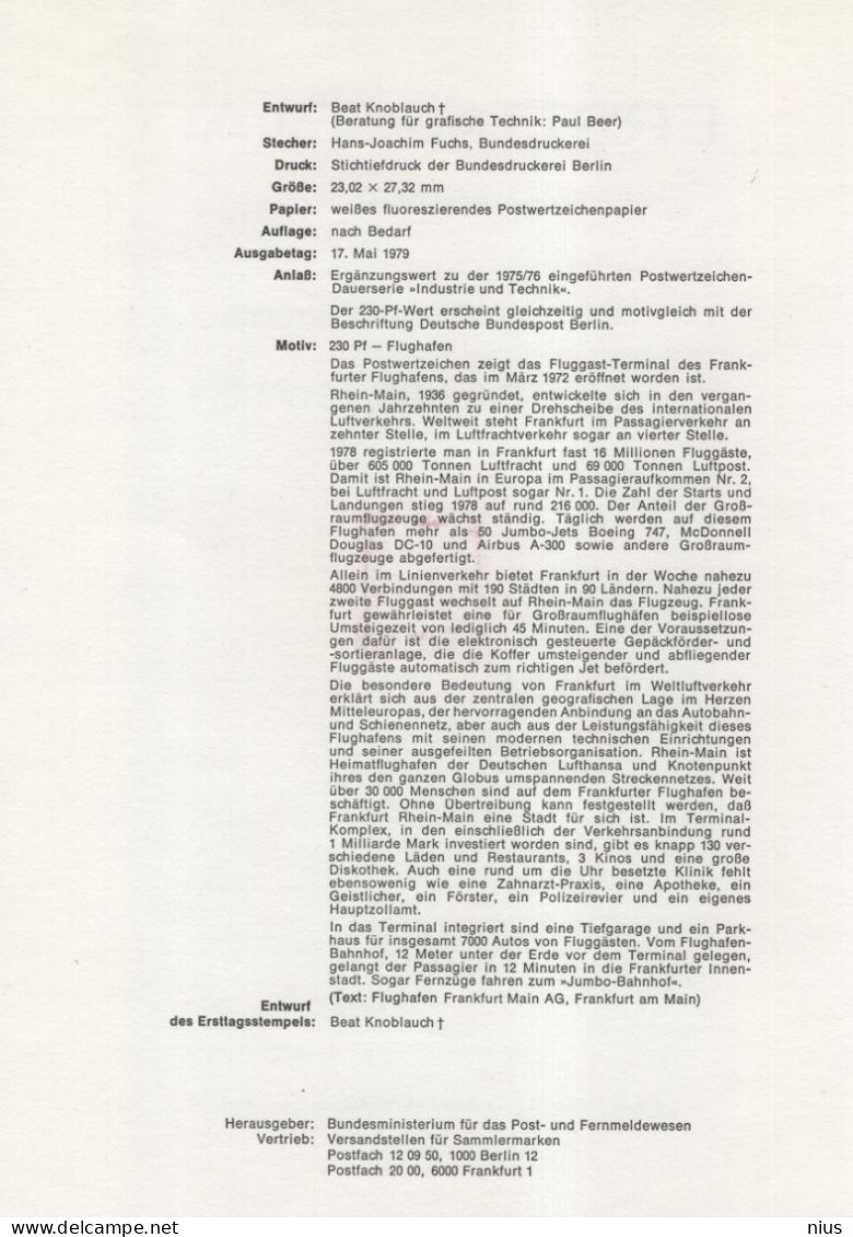 Germany Deutschland 1979-10 Industrie Und Technik, Airport Flughafen Plane Airplane Aviation, Canceled In Bonn - 1974-1980
