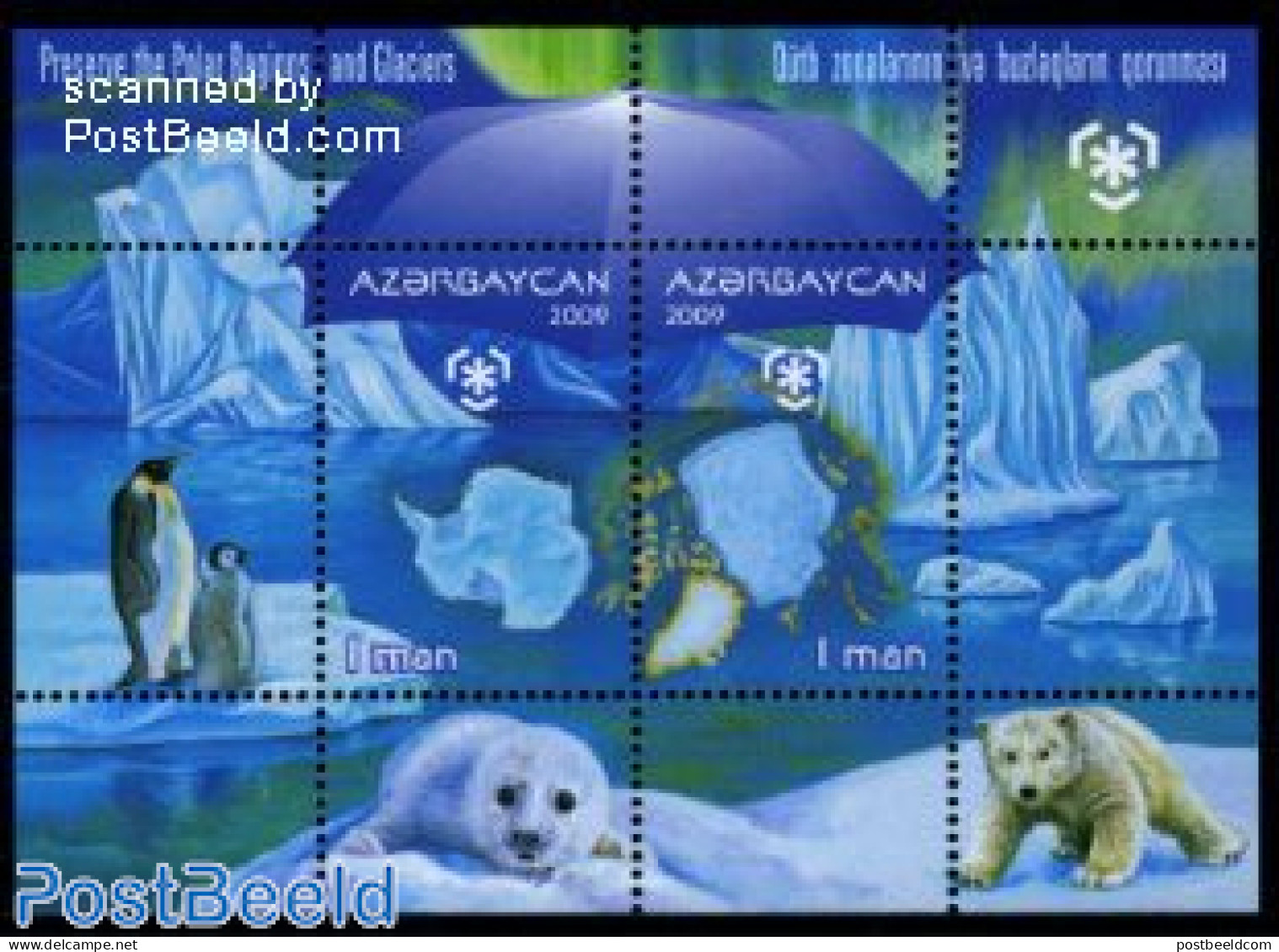Azerbaijan 2009 Protect Polar Regions & Glaciers S/s, Mint NH, Nature - Science - Various - Bears - Penguins - The Arc.. - Géographie