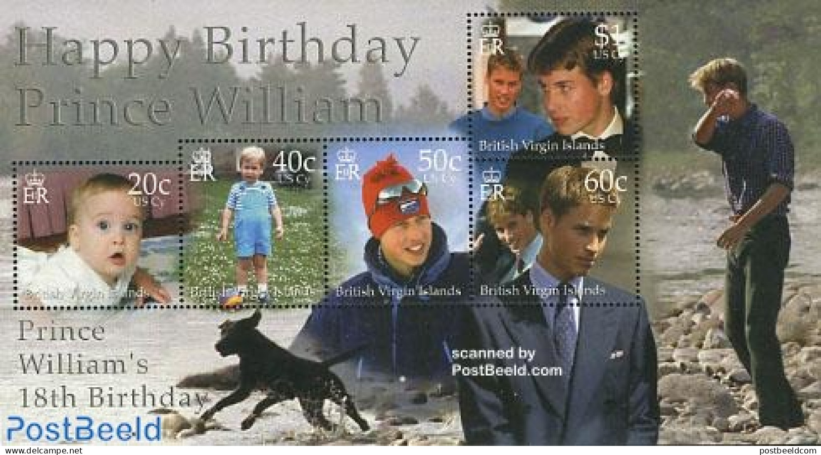 Virgin Islands 2000 William 18th Birthday S/s, Mint NH, History - Nature - Kings & Queens (Royalty) - Dogs - Familles Royales