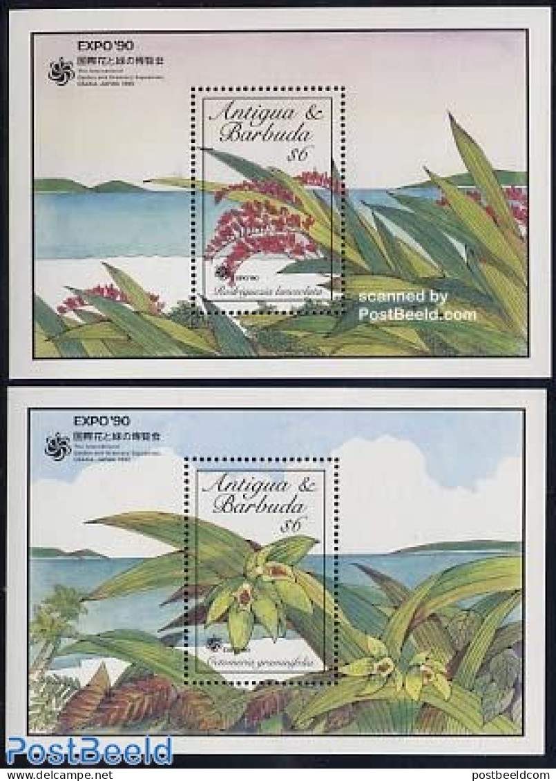 Antigua & Barbuda 1990 Orchids 2 S/s, Mint NH, Nature - Flowers & Plants - Orchids - Antigua And Barbuda (1981-...)