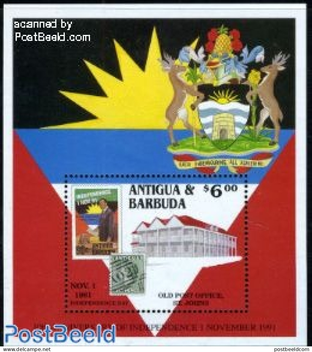 Antigua & Barbuda 1991 Independence Anniversary S/s, Mint NH, Stamps On Stamps - Briefmarken Auf Briefmarken