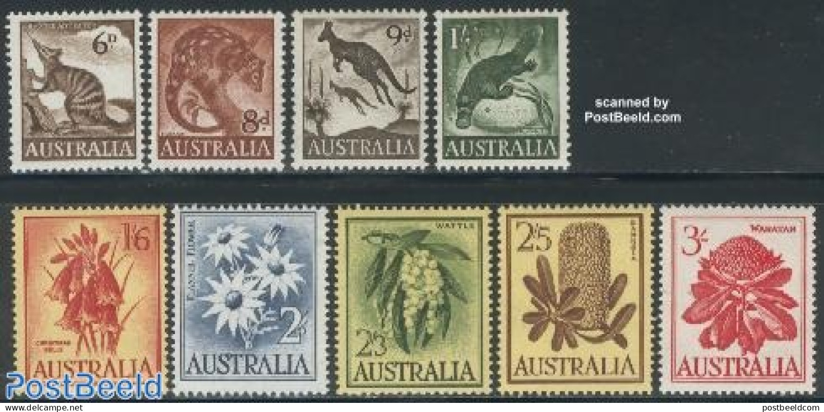 Australia 1959 Definitives 9v, Mint NH, Nature - Animals (others & Mixed) - Flowers & Plants - Wild Mammals - Unused Stamps