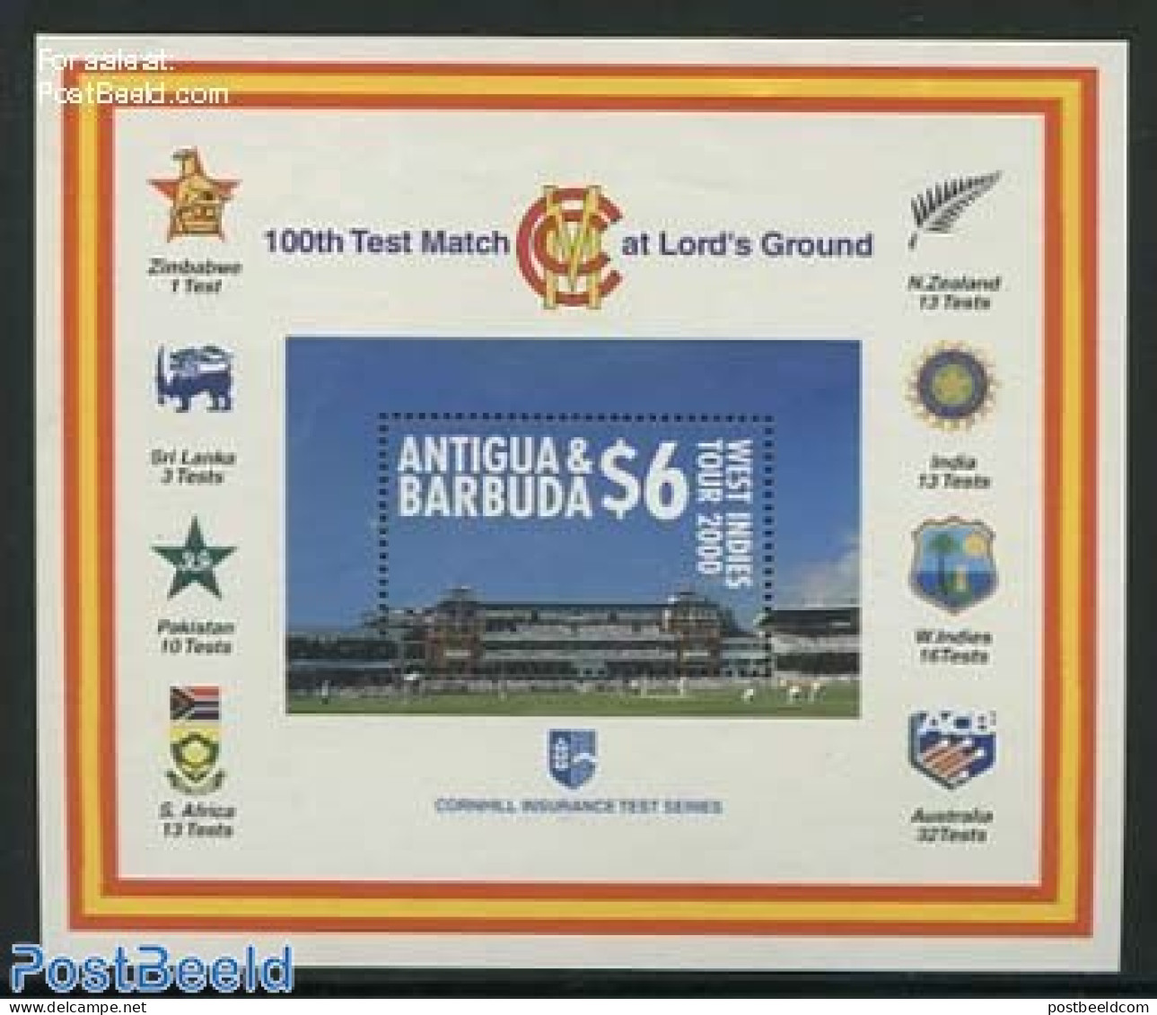 Antigua & Barbuda 2000 Lords Cricket Ground S/s, Mint NH, Sport - Cricket - Cricket