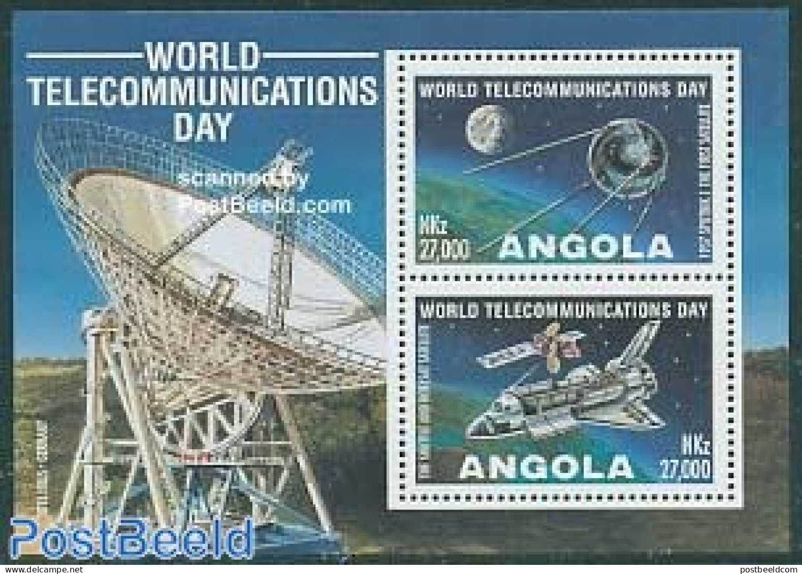 Angola 1995 World Telecommunication Day S/s, Mint NH, Science - Transport - Telecommunication - Space Exploration - Telecom