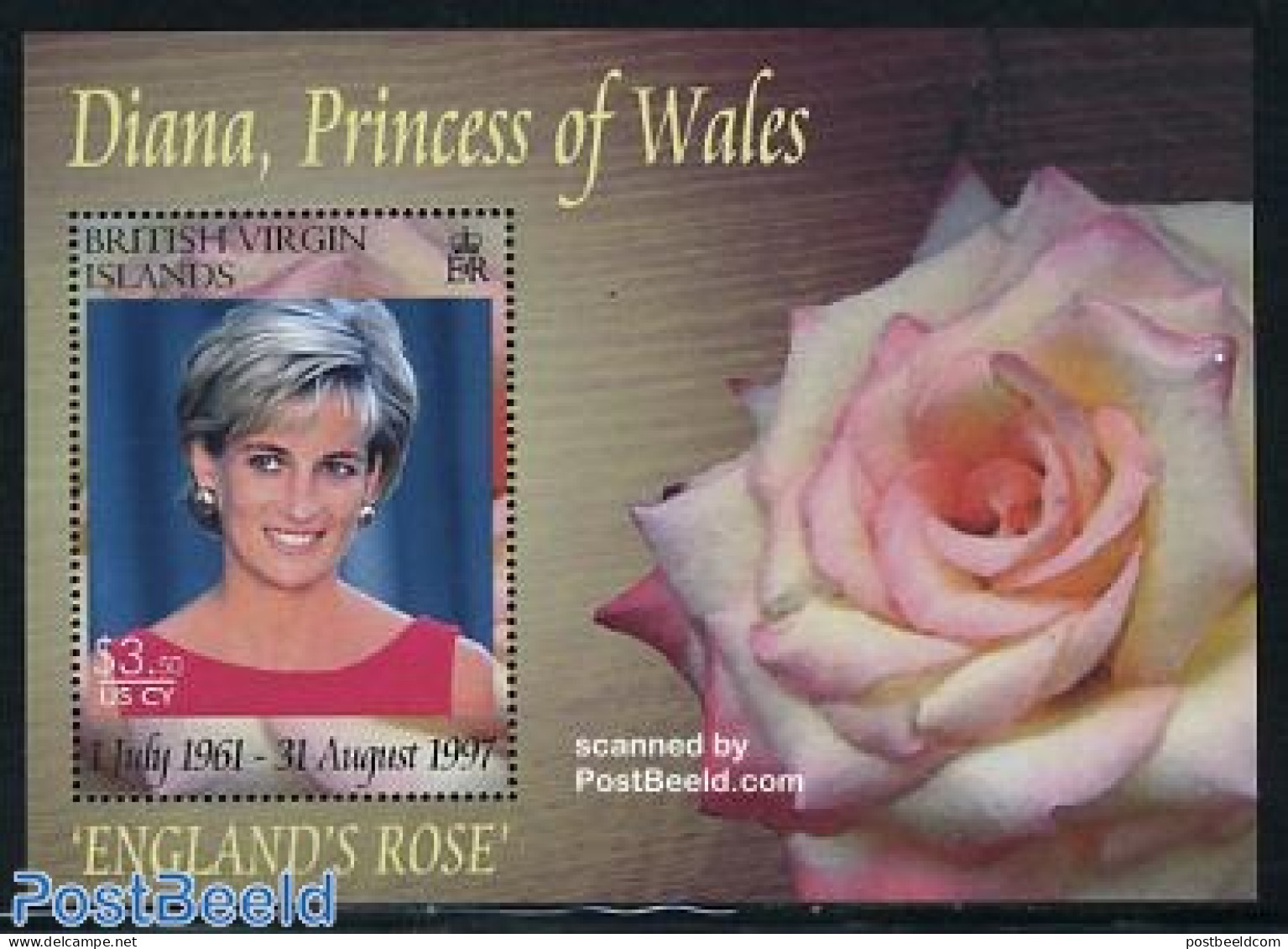 Virgin Islands 2008 Death Of Diana S/s, Mint NH, History - Charles & Diana - Kings & Queens (Royalty) - Koniklijke Families
