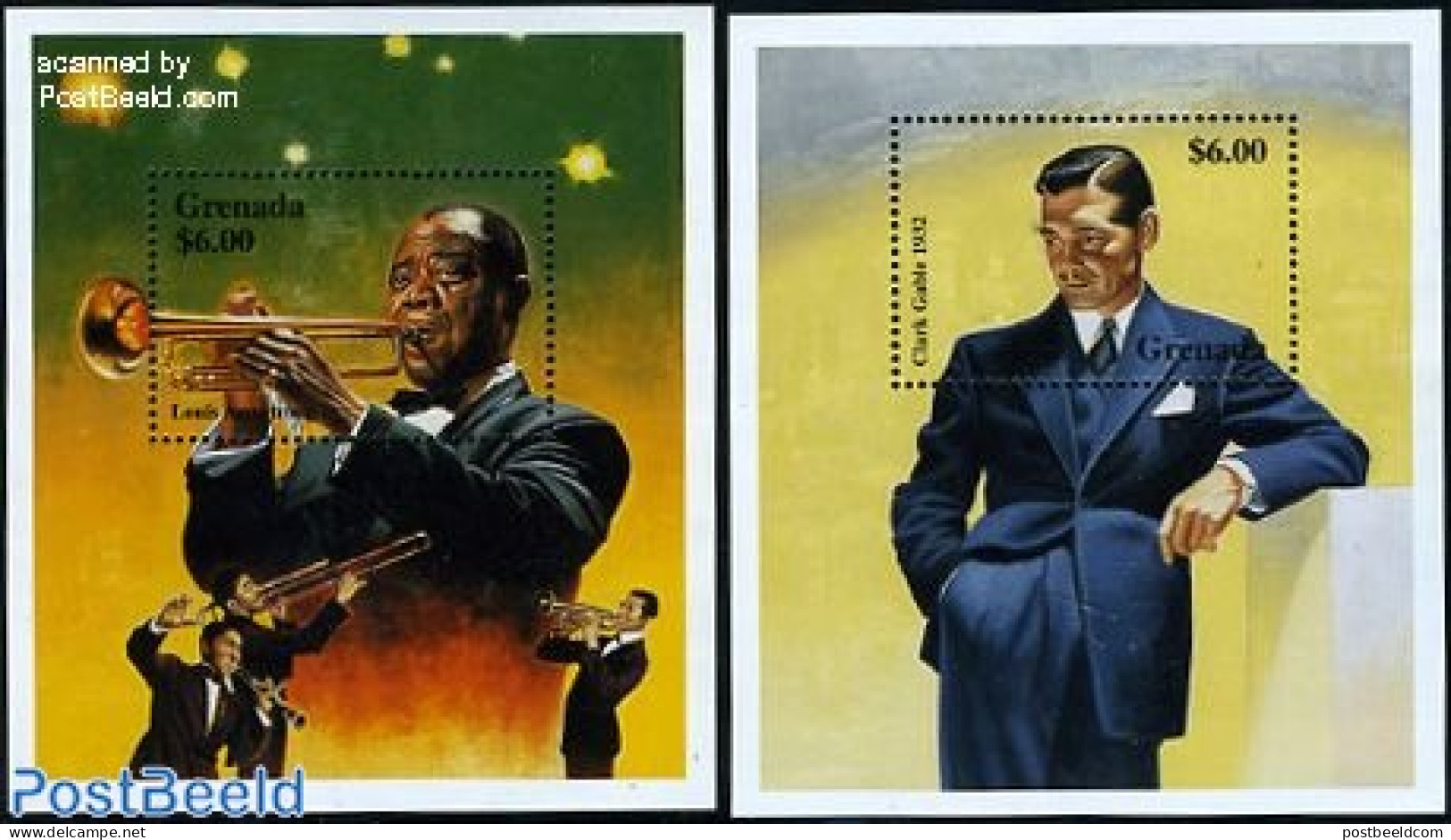 Grenada 1999 Clark Gable, Louis Armstrong 2 S/s, Mint NH, Performance Art - Film - Jazz Music - Movie Stars - Music - Cinéma