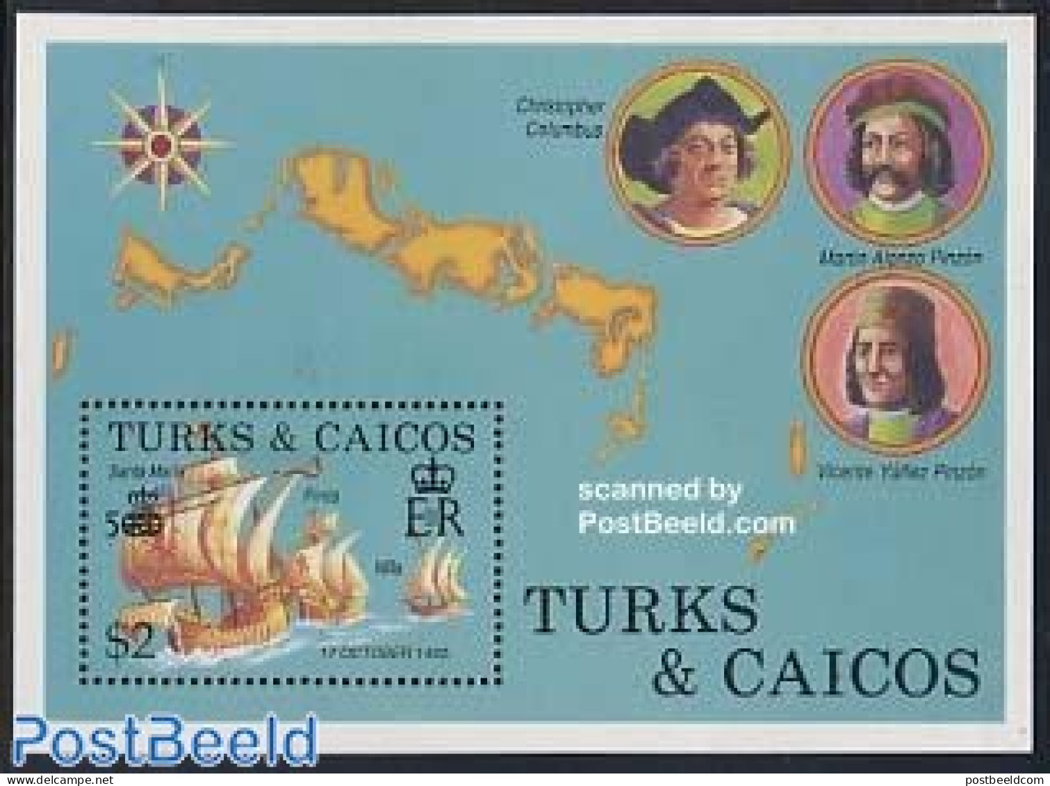 Turks And Caicos Islands 1988 Columbus S/s, Mint NH, History - Transport - Explorers - Ships And Boats - Explorers