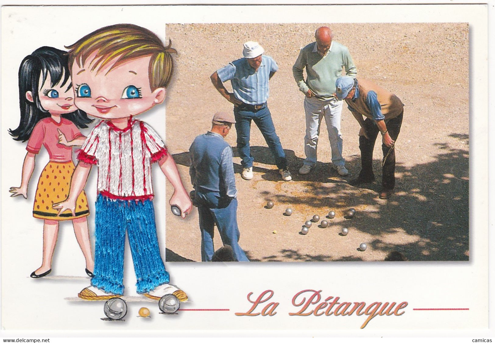 CARTE BRODEE :  La Pétanque - Brodées