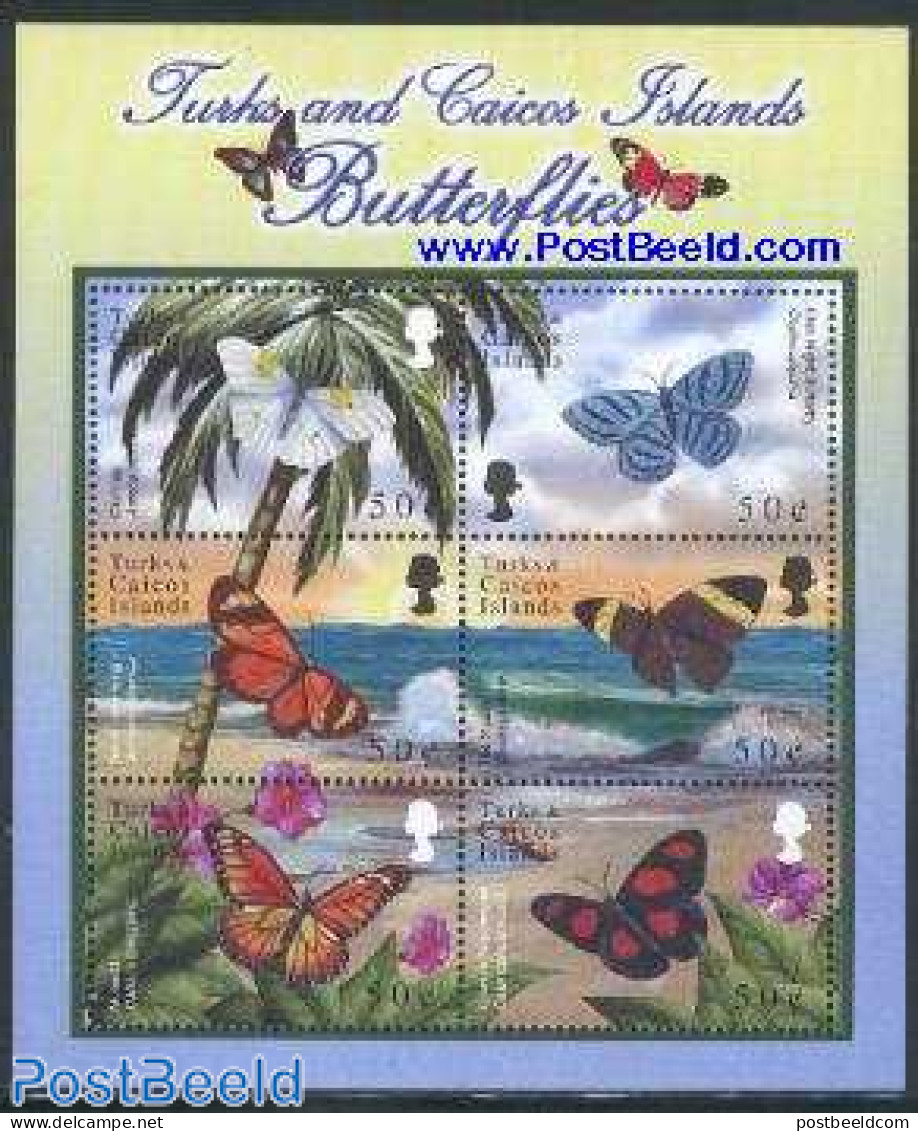 Turks And Caicos Islands 2000 Butterflies 6v M/s, Anteos Clorinde, Mint NH, Nature - Butterflies - Sonstige & Ohne Zuordnung