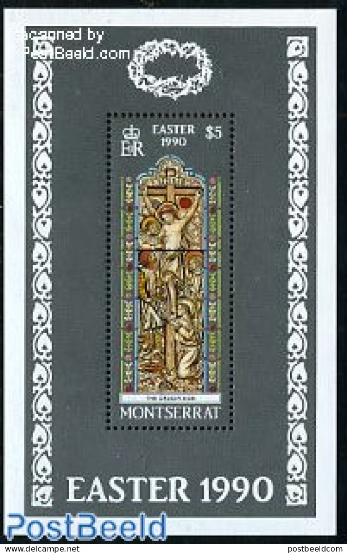Montserrat 1990 Easter S/s, Mint NH, Religion - Religion - Art - Stained Glass And Windows - Vetri & Vetrate