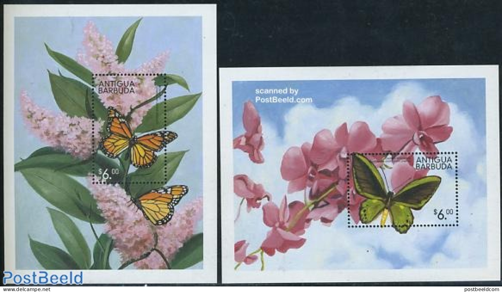 Antigua & Barbuda 1999 Butterflies 2 S/s, Mint NH, Nature - Butterflies - Antigua Et Barbuda (1981-...)