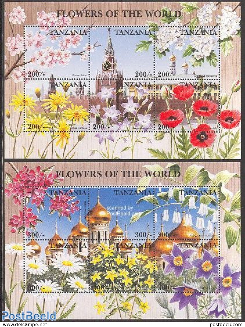 Tanzania 1997 Russian Flowers 2x6v M/s, Mint NH, Nature - Flowers & Plants - Tanzanie (1964-...)