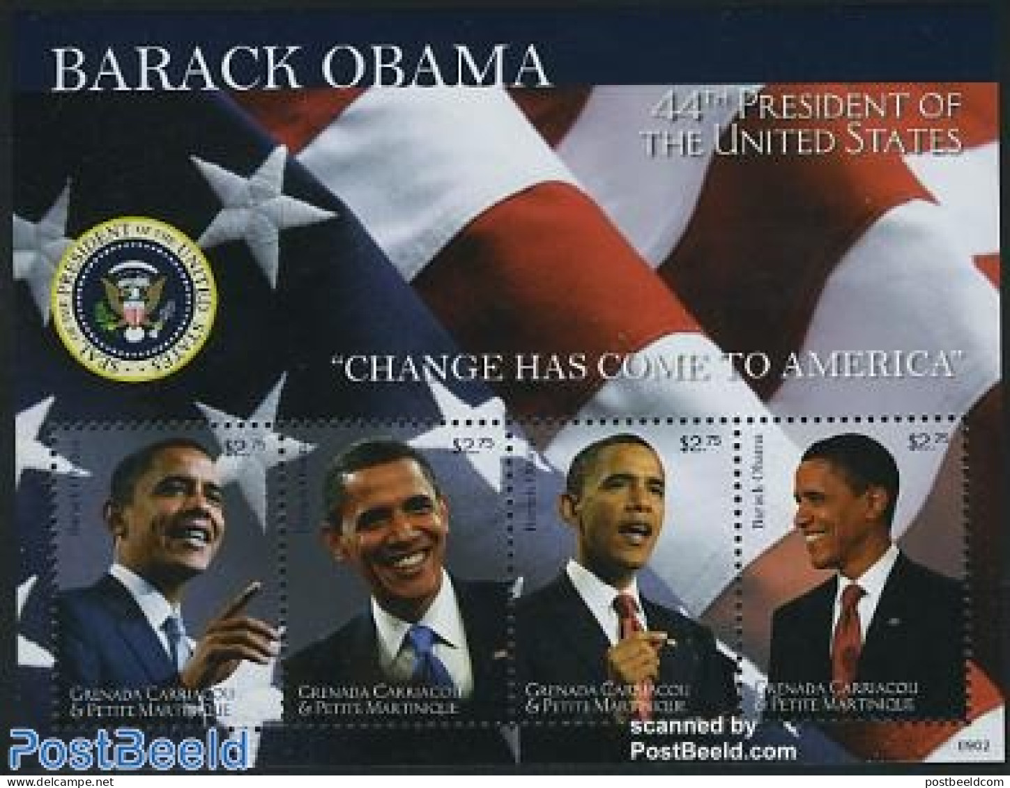 Grenada Grenadines 2009 Barack Obama 4v M/s, Mint NH, History - American Presidents - Politicians - Grenada (1974-...)