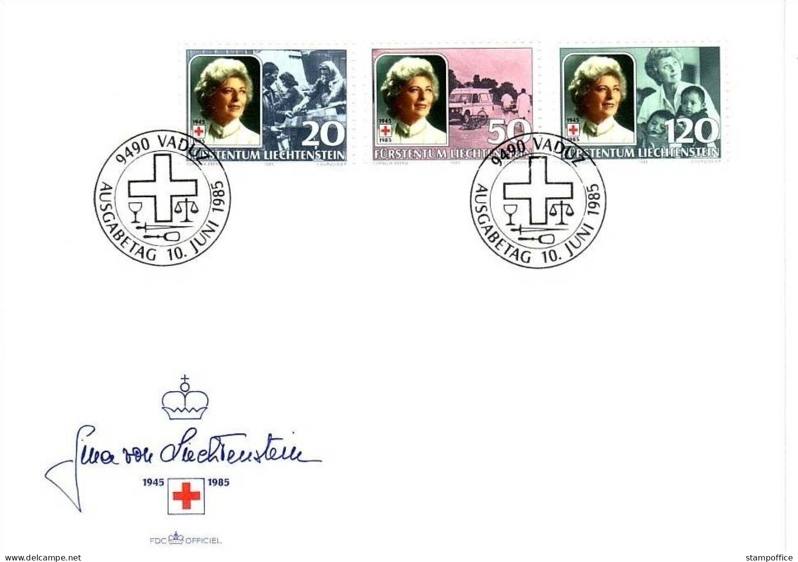 LIECHTENSTEIN MI-NR. 875-877 FDC FÜRSTIN GINA, ROTES KREUZ 1985 - Red Cross