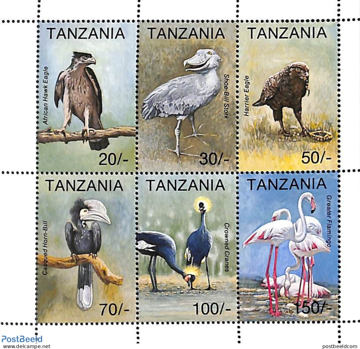 Tanzania 1994 Birds 6v M/s, Mint NH, Nature - Birds - Birds Of Prey - Flamingo - Tanzania (1964-...)