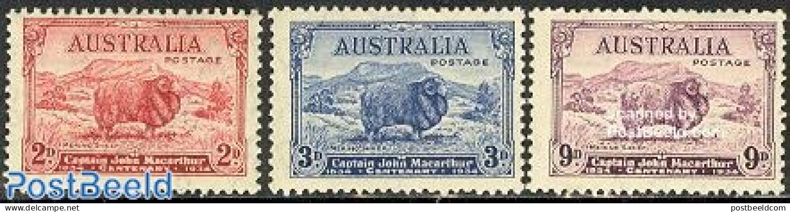 Australia 1934 John Macarthur 3v, Unused (hinged), Nature - Animals (others & Mixed) - Cattle - Wild Mammals - Ungebraucht