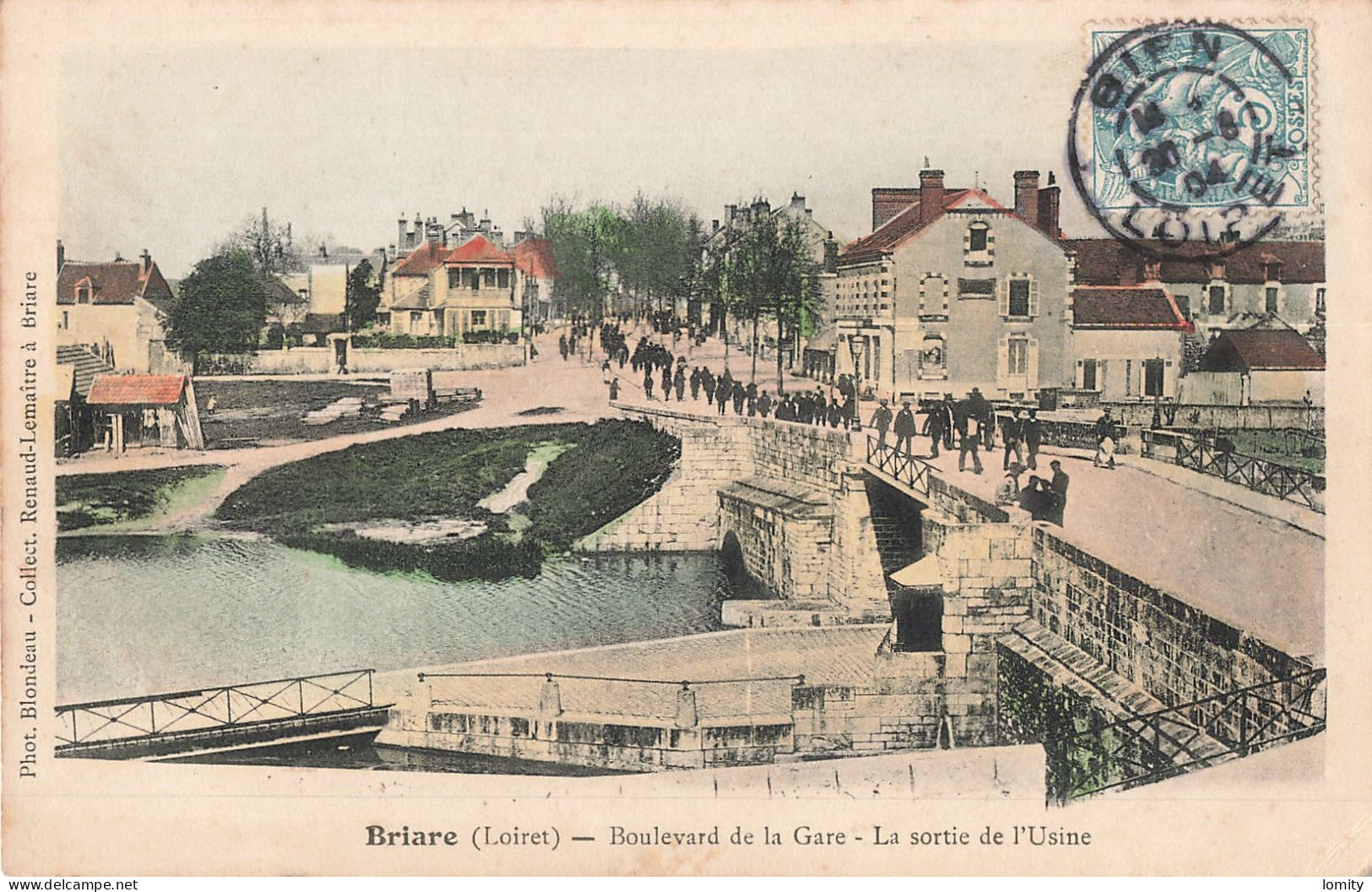 45 Briare Boulevard De La Gare , Sortie De L' Usine CPA Animation , Carte Couleur Cachet 1904 - Briare