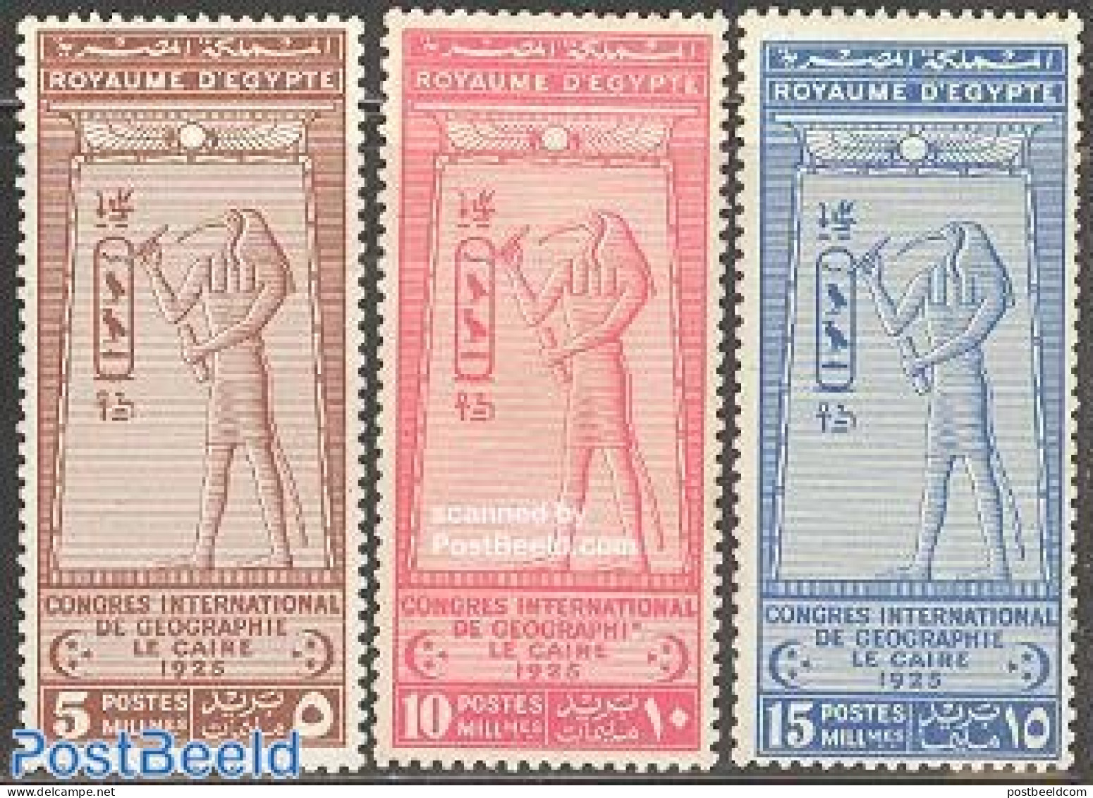 Egypt (Kingdom) 1925 Geographic Congress 3v, Unused (hinged), History - Archaeology - Unused Stamps