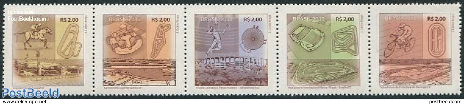 Brazil 2012 Sport & Stadiums 5v [::::], Mint NH, Nature - Sport - Transport - Horses - Autosports - Cycling - Sport (o.. - Unused Stamps
