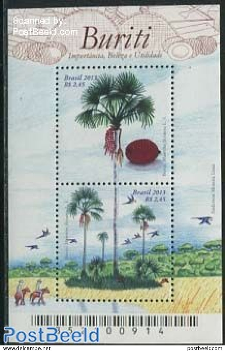 Brazil 2013 Buriti Palm S/s, Mint NH, Nature - Birds - Parrots - Trees & Forests - Unused Stamps