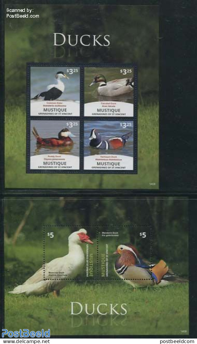Saint Vincent & The Grenadines 2014 Mustique, Ducks 2 S/s, Mint NH, Nature - Birds - Ducks - St.-Vincent En De Grenadines