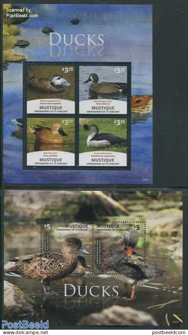 Saint Vincent & The Grenadines 2014 Mustique, Ducks 2 S/s, Mint NH, Nature - Birds - Ducks - St.Vincent E Grenadine