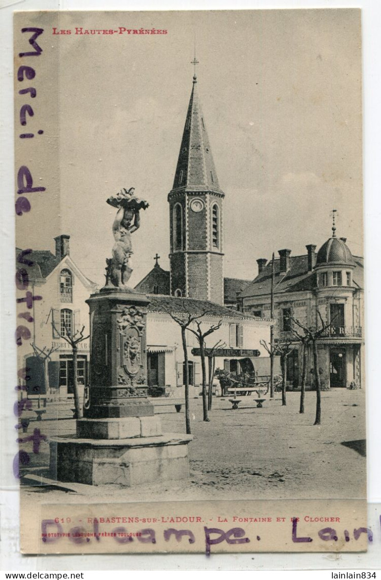 - 619 - Rabastens Sur L'Adour - ( Hautes - Pyr ) La Fontaine Et Le Clocher, Caléche,Carte Rare, Non écrite, TTBE, Scans. - Rabastens De Bigorre