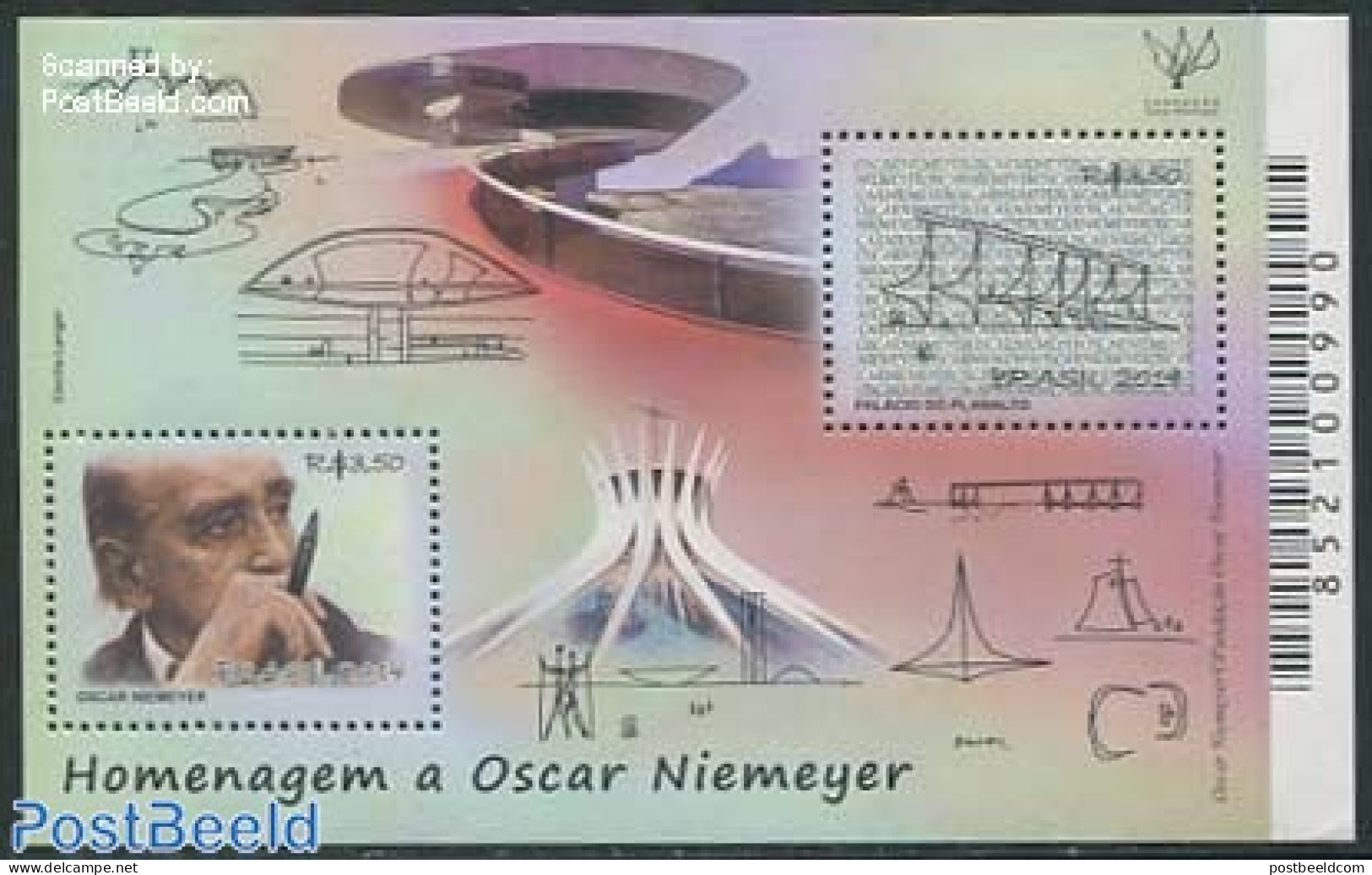 Brazil 2014 Oscar Niemeyer S/s, Mint NH, Art - Architects - Modern Architecture - Nuovi