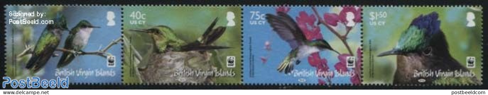 Virgin Islands 2014 WWF, Antillean Crested Hummingbird 4v [:::] (no White Borders), Mint NH, Nature - Birds - World Wi.. - Britse Maagdeneilanden