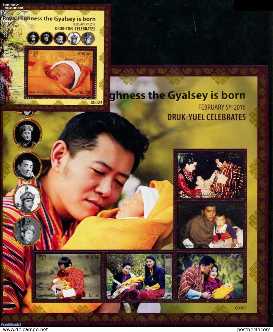 Bhutan 2016 HRH The Gyalsey 2 S/s, Mint NH, History - Kings & Queens (Royalty) - Familles Royales