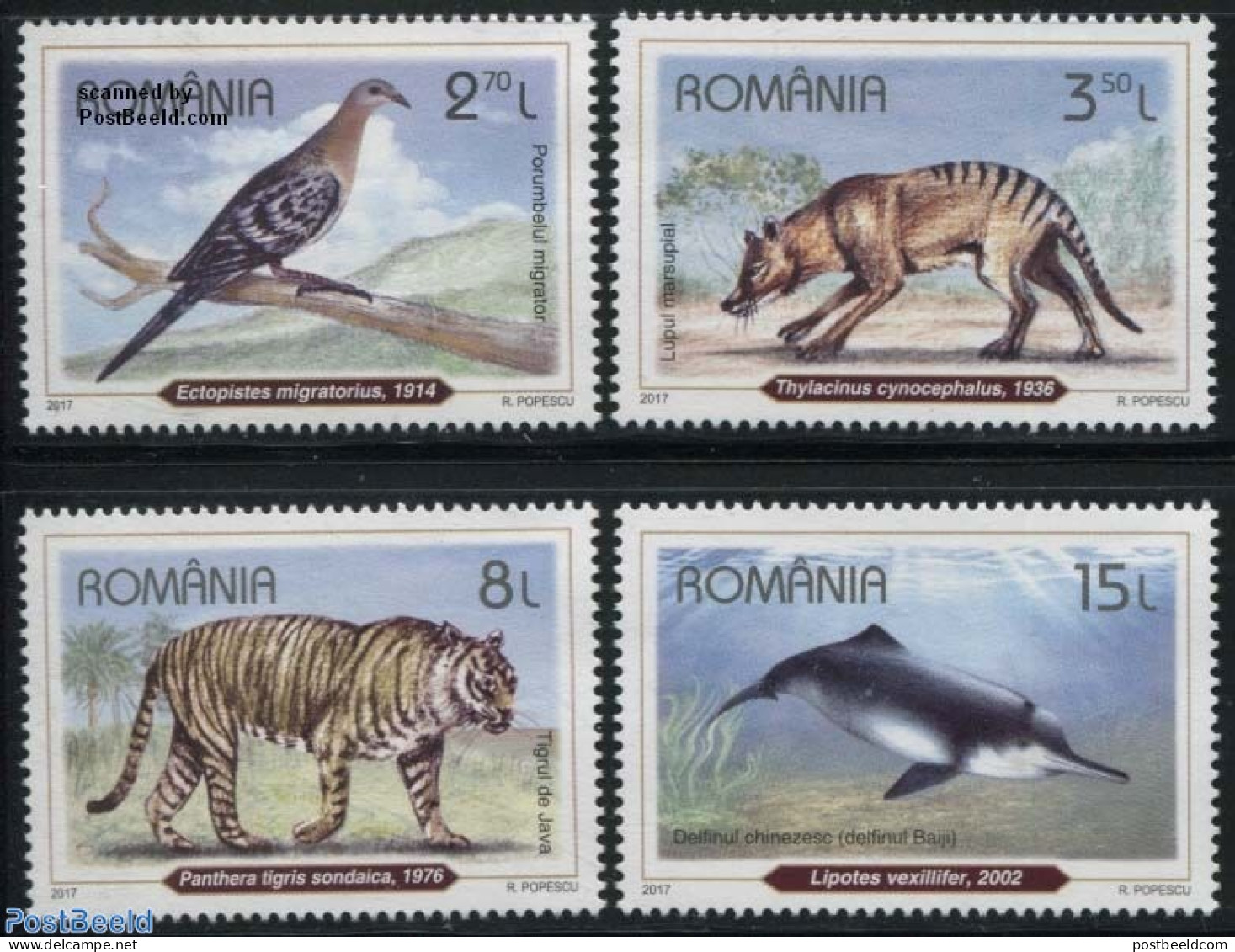 Romania 2017 Recently Extinct Species 4v, Mint NH, Nature - Animals (others & Mixed) - Birds - Cat Family - Sea Mammals - Ungebraucht