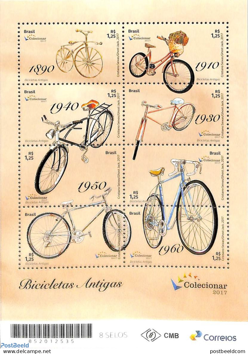 Brazil 2017 History Of The Bicycle 8v M/s, Mint NH, Sport - Cycling - Nuovi