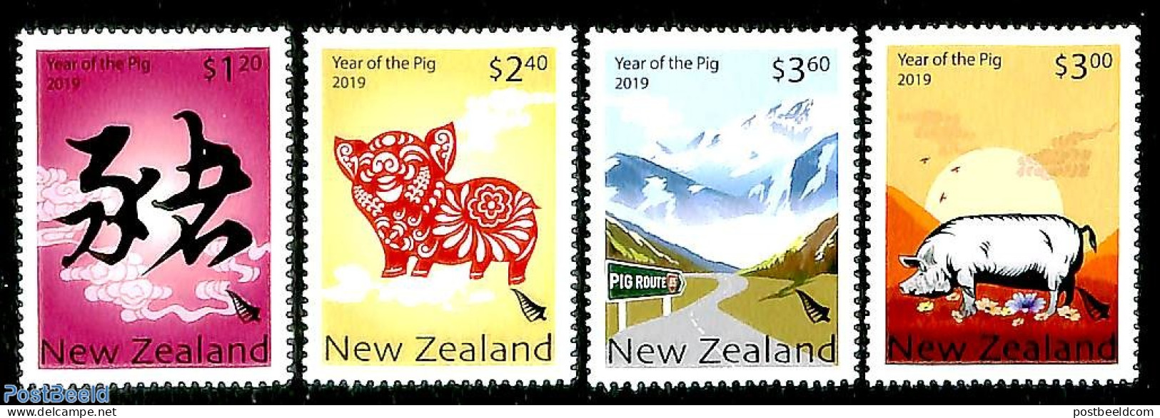 New Zealand 2019 Year Of The Pig 4v, Mint NH, Various - New Year - Ongebruikt