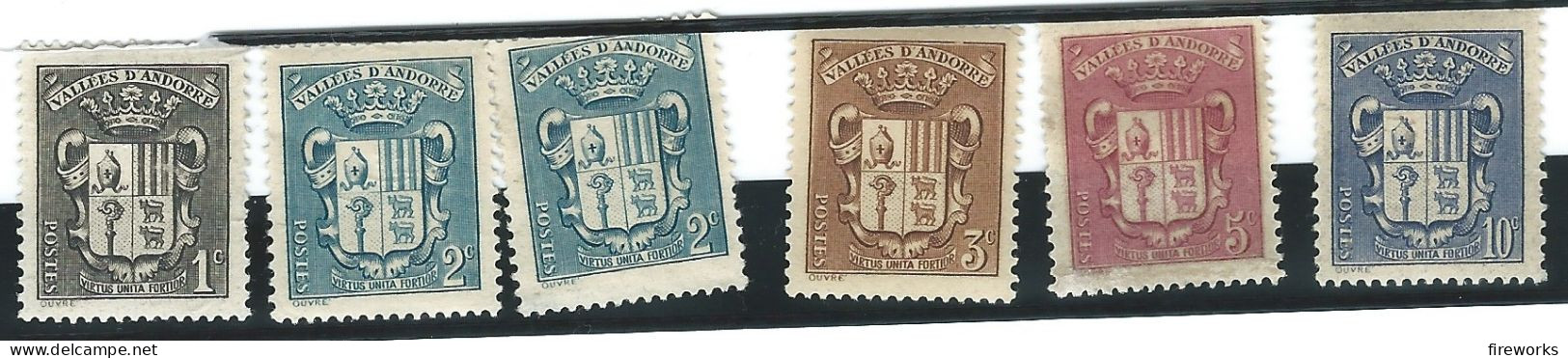 Lot De 6 Timbres Neuf * Andorre Français 1937-43 Armoiries Des Vallées - Unused Stamps