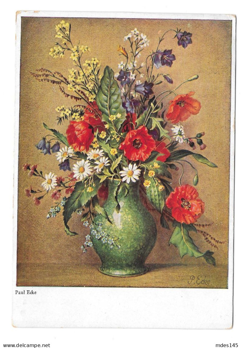 Paul Ecke Painting Signed Still Life Flowers Emil Kohn Munich 1943 Postcard - Paintings