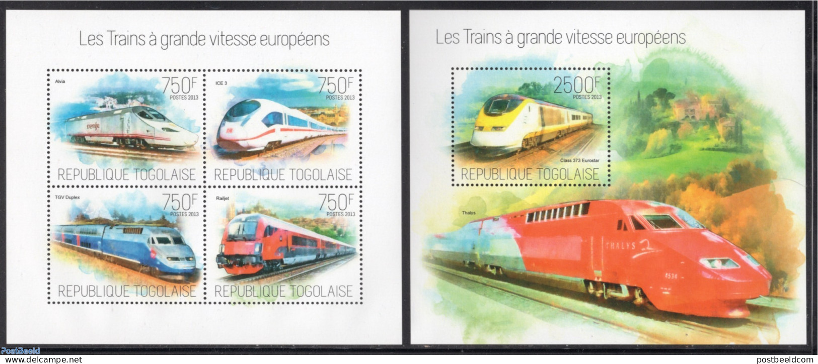Togo 2013 European Railways 2 S/s, Mint NH, Transport - Railways - Trains