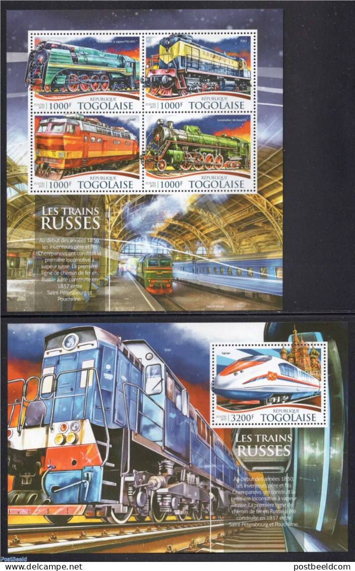 Togo 2015 Russian Railways 2 S/s, Mint NH, Transport - Railways - Trains