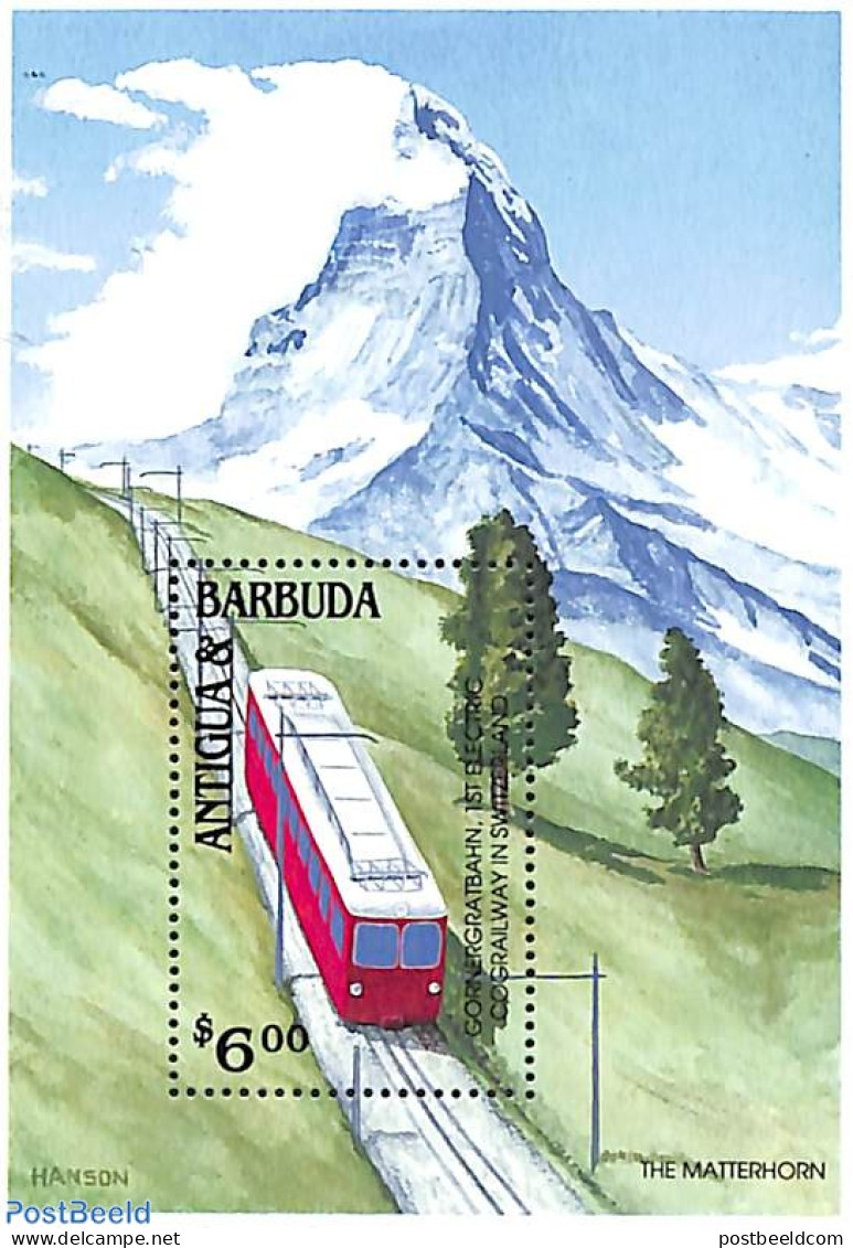 Antigua & Barbuda 1991 Gornergratbahn S/s, Mint NH, Sport - Transport - Mountains & Mountain Climbing - Railways - Bergsteigen